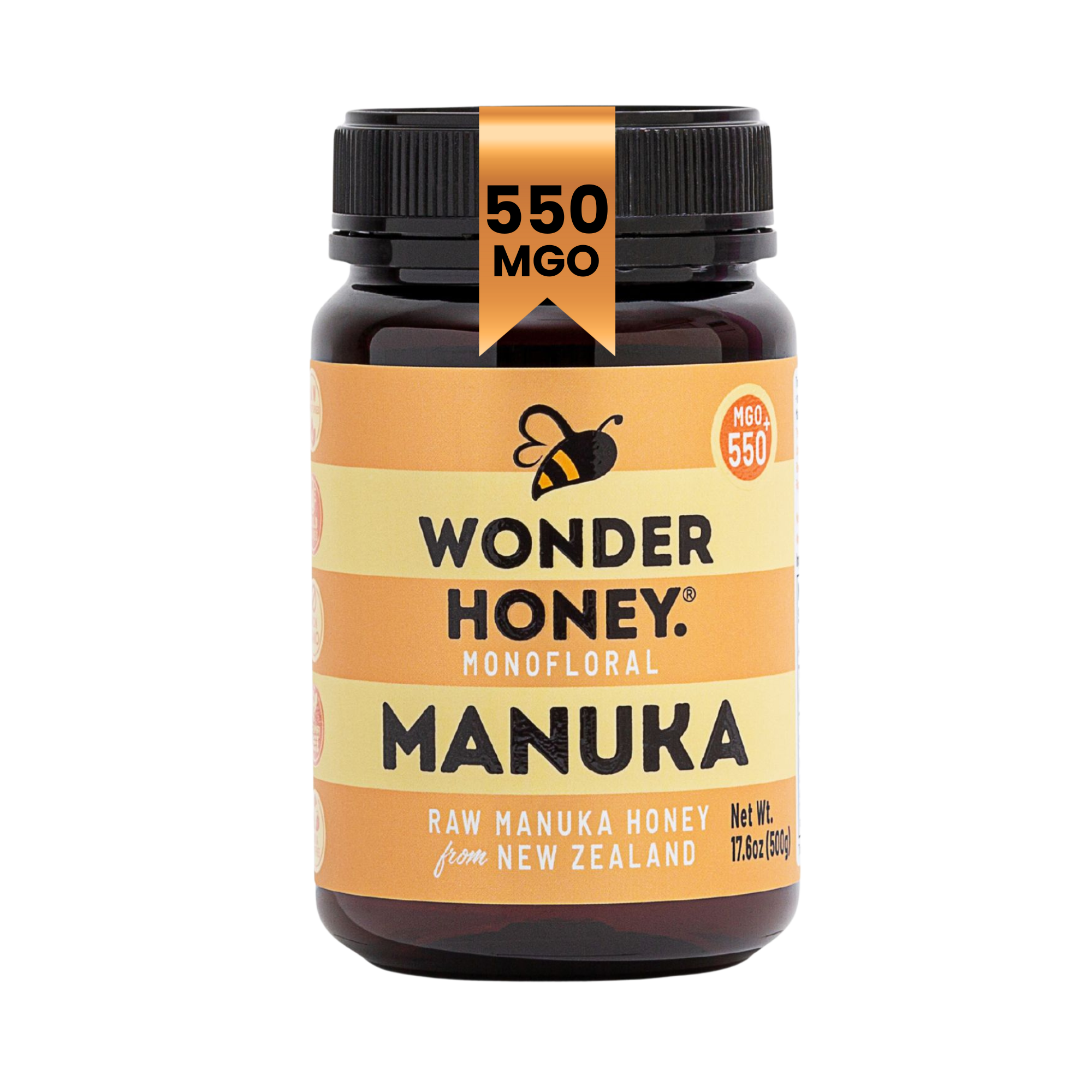 MGO 550+ NZ Raw Manuka Honey - Pure, Certified, GMO & Spray Free (500g/17.6oz)