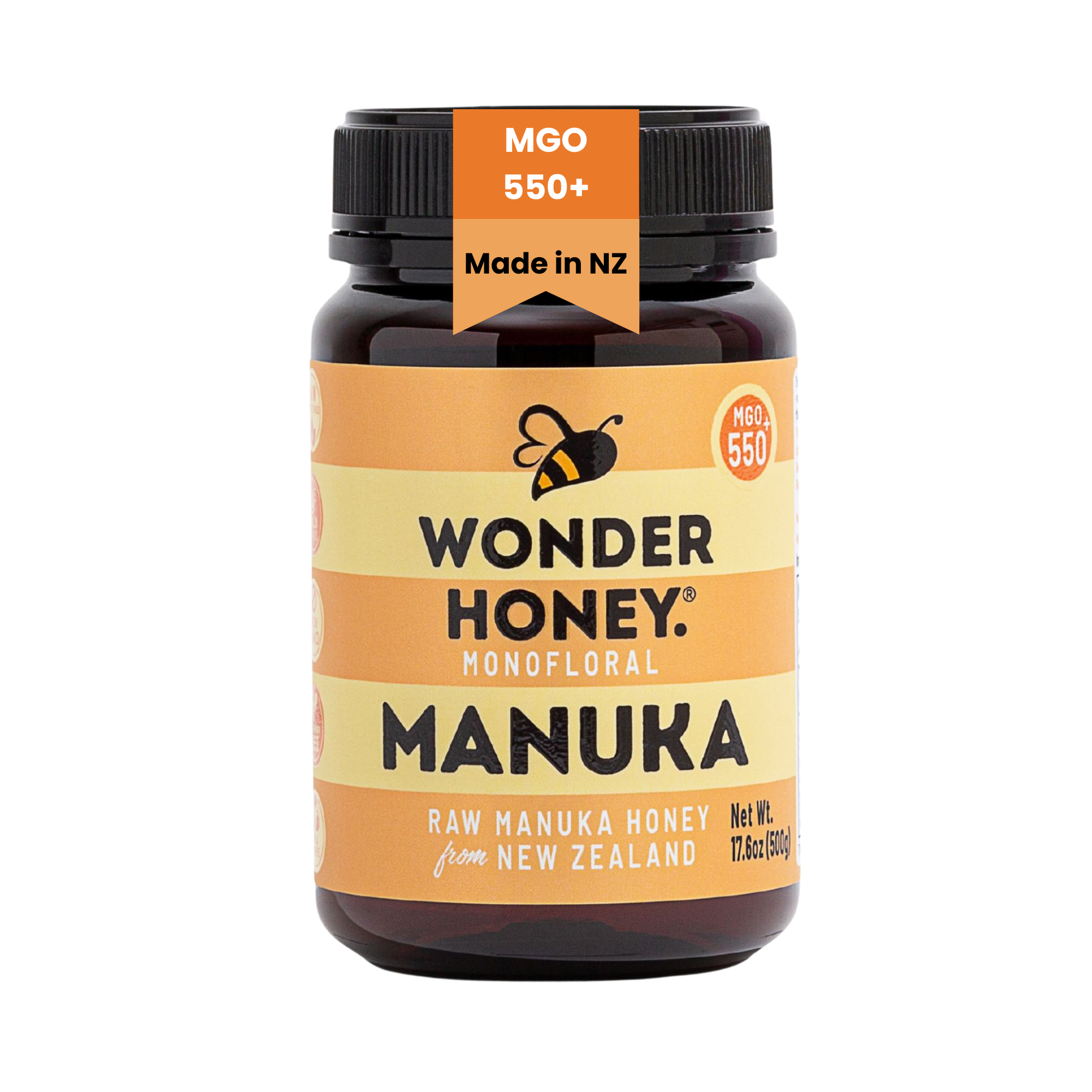 MGO 550+ NZ Raw Manuka honung - ren, certifierad, GMO och sprayfri (500 g/17,6 oz)