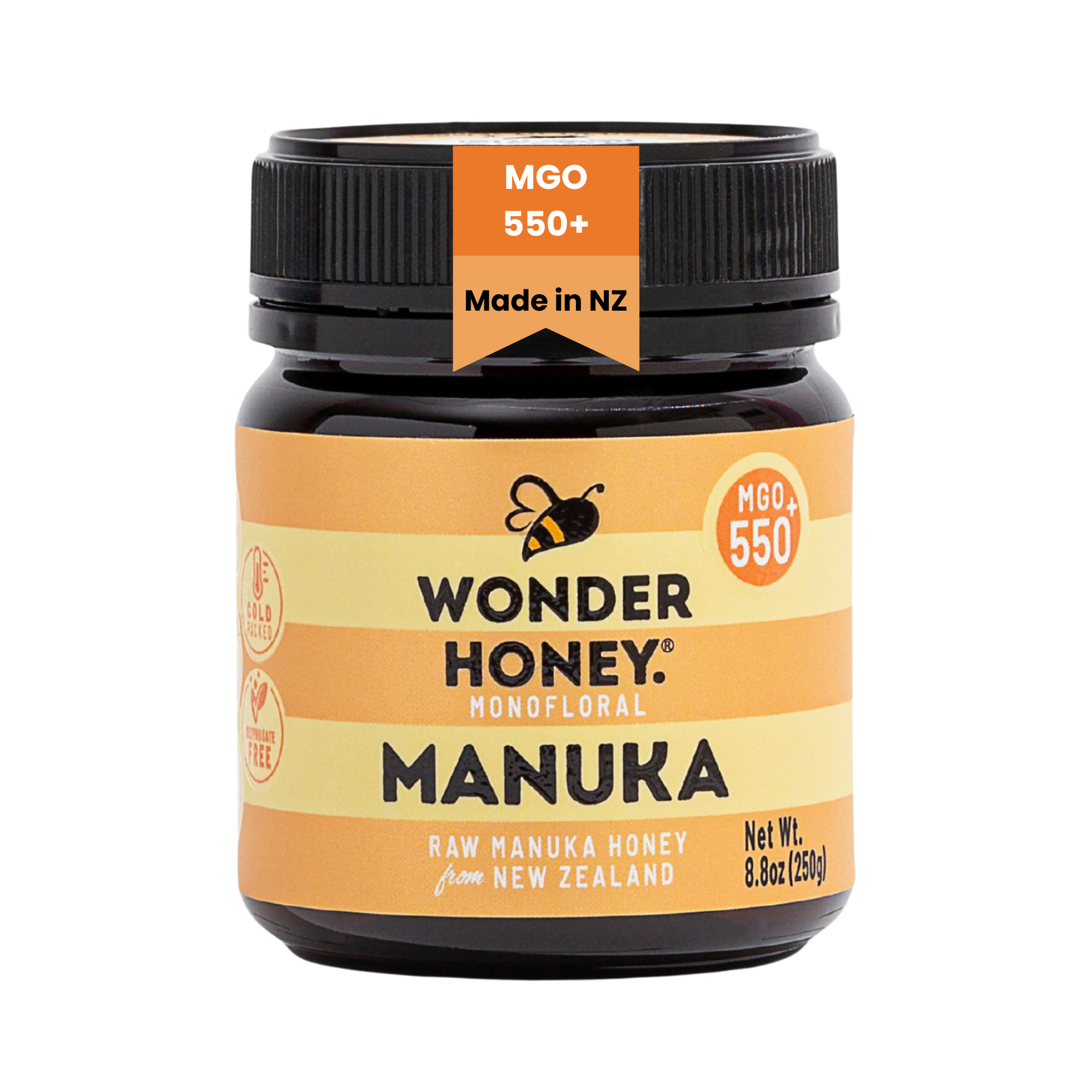 Miel de Manuka cruda MGO 550+ NZ: pura, certificada, sin OGM ni aerosoles (250 g/8,8 oz)