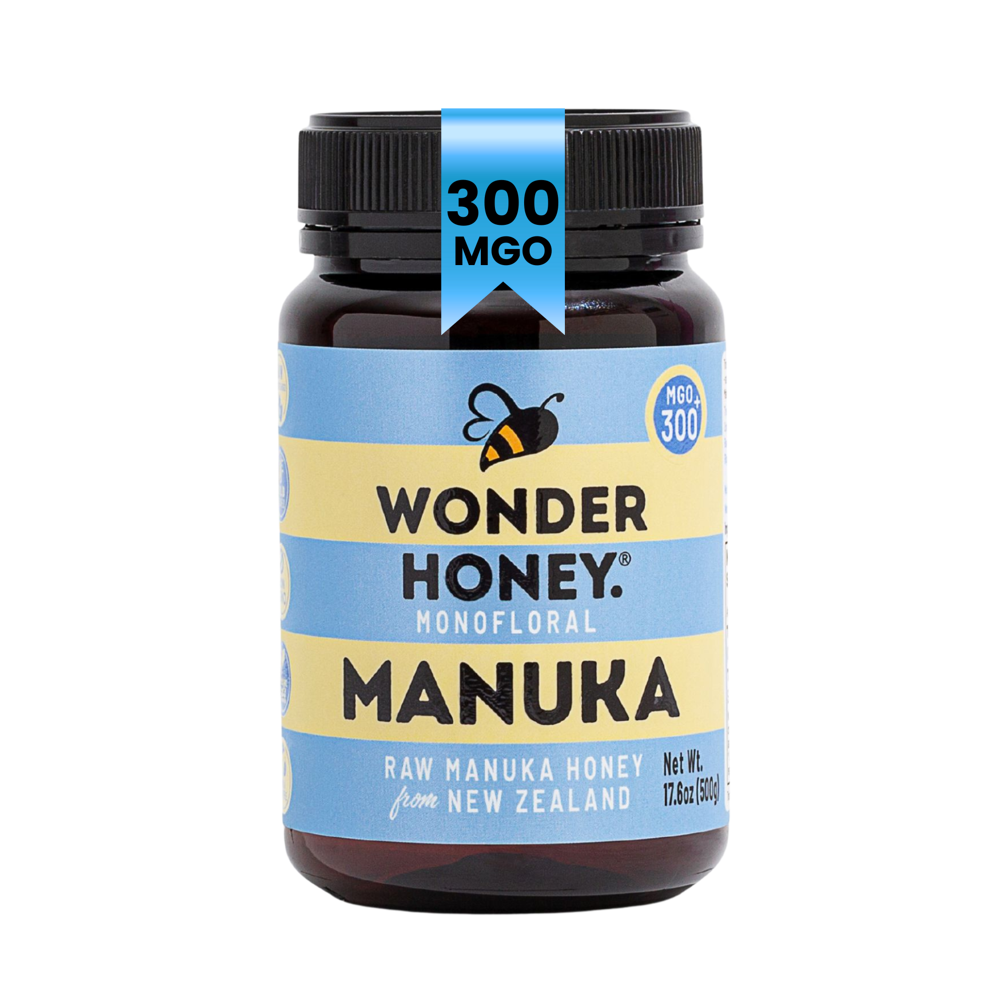 Miel de Manuka cruda MGO 300+ NZ: pura, certificada, sin OGM ni aerosoles (500 g/17,6 oz)