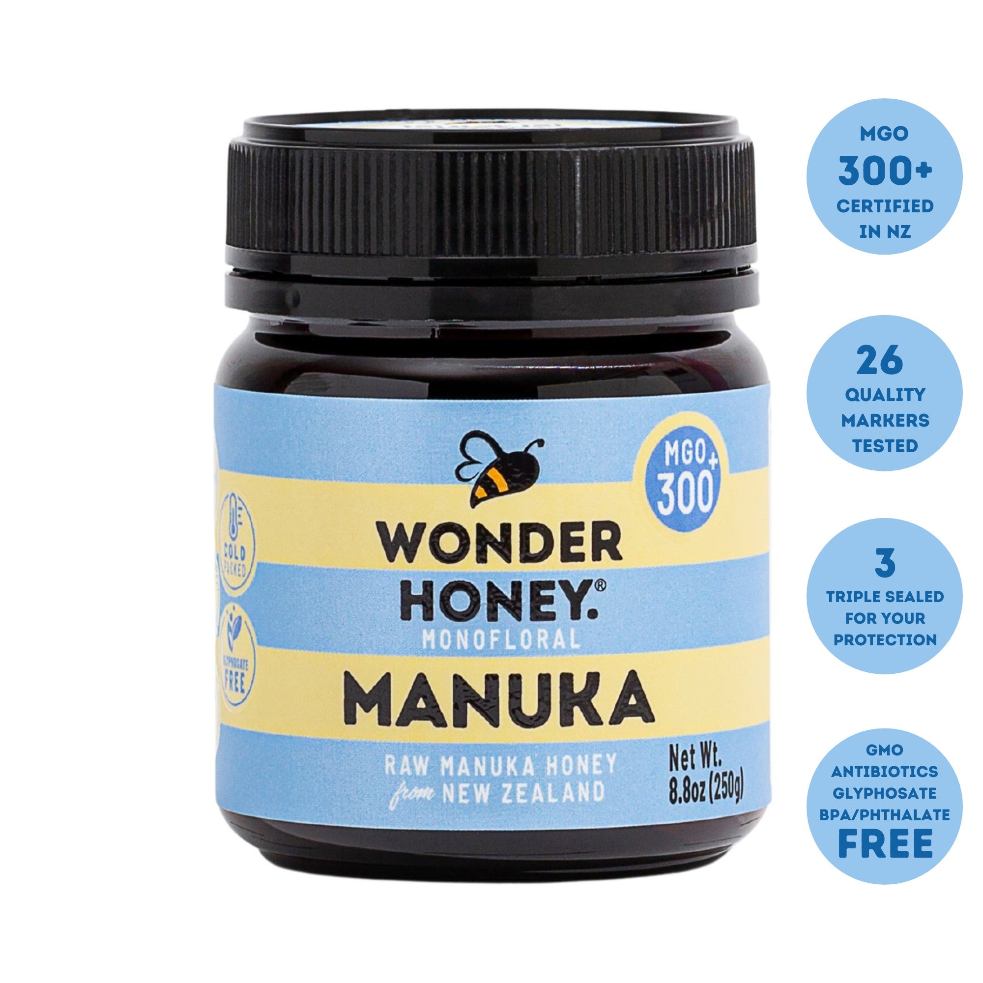 Wonder Honey Manuka MGO 300+ Raw Premium High Grade Manuka Honey Direct from New Zealand (250g/8.8oz)