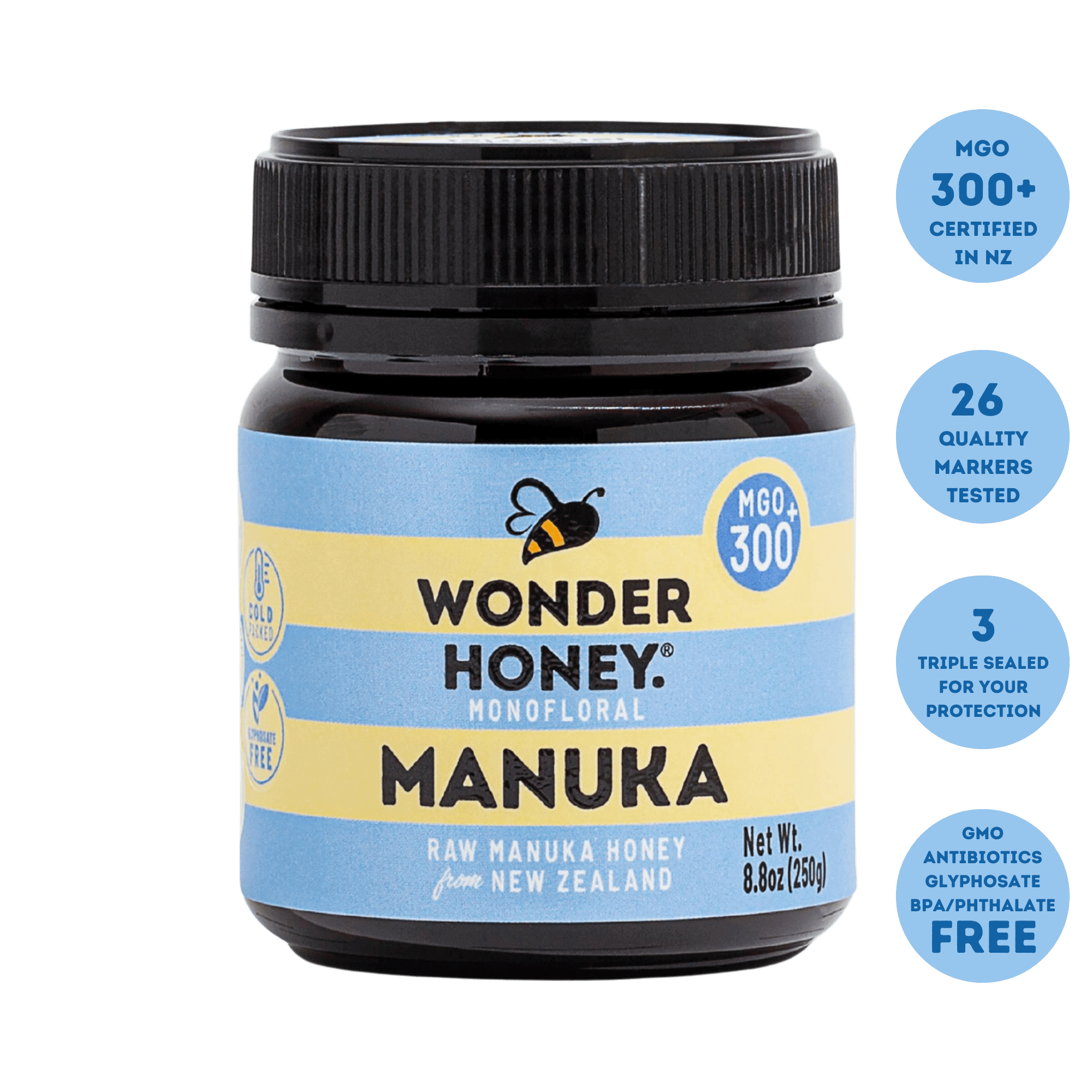 MGO 300+ NZ Raw Manuka Honey - Pure, Certified, GMO & Spray Free (250g/8.8oz)