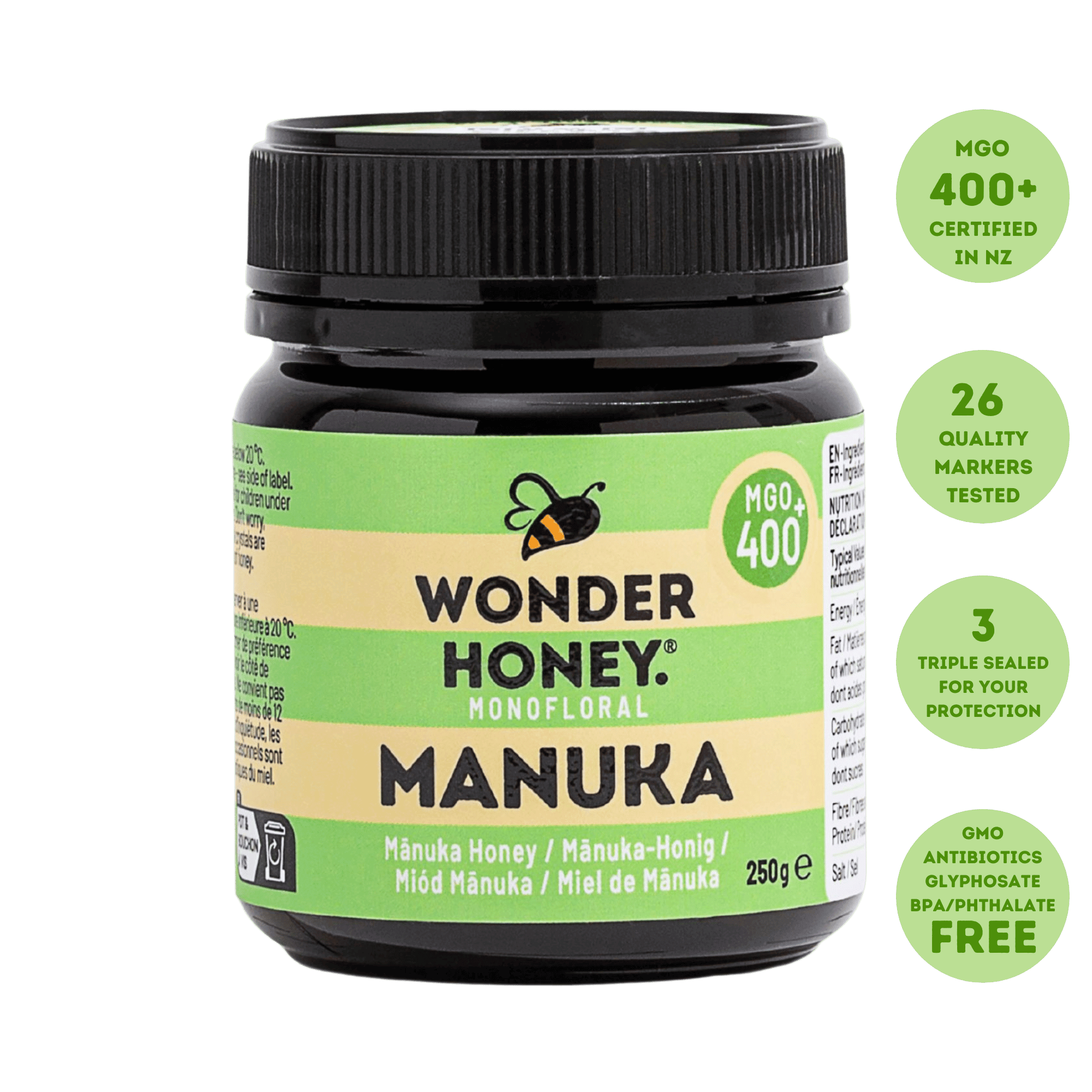 MGO 400+ NZ Raw Manuka Honey - Tulen, Disahkan, GMO &amp; Tanpa Semburan (250g/8.8oz)