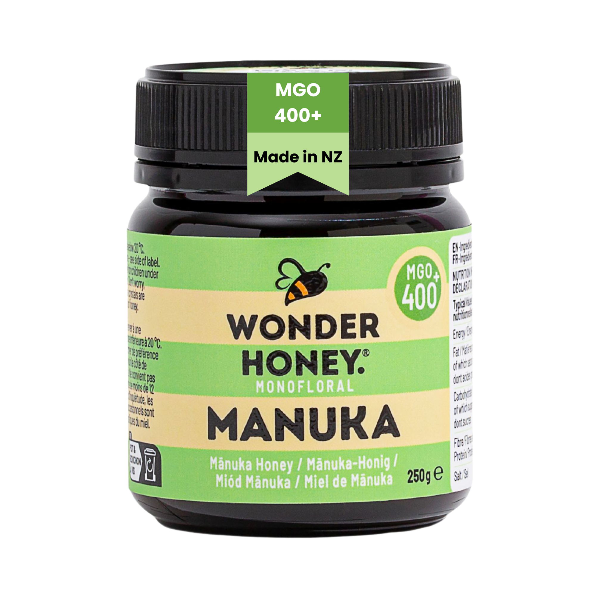 MGO 400+ NZ Surowy miód Manuka – czysty, certyfikowany, wolny od GMO i sprayu (250 g/8,8 uncji)