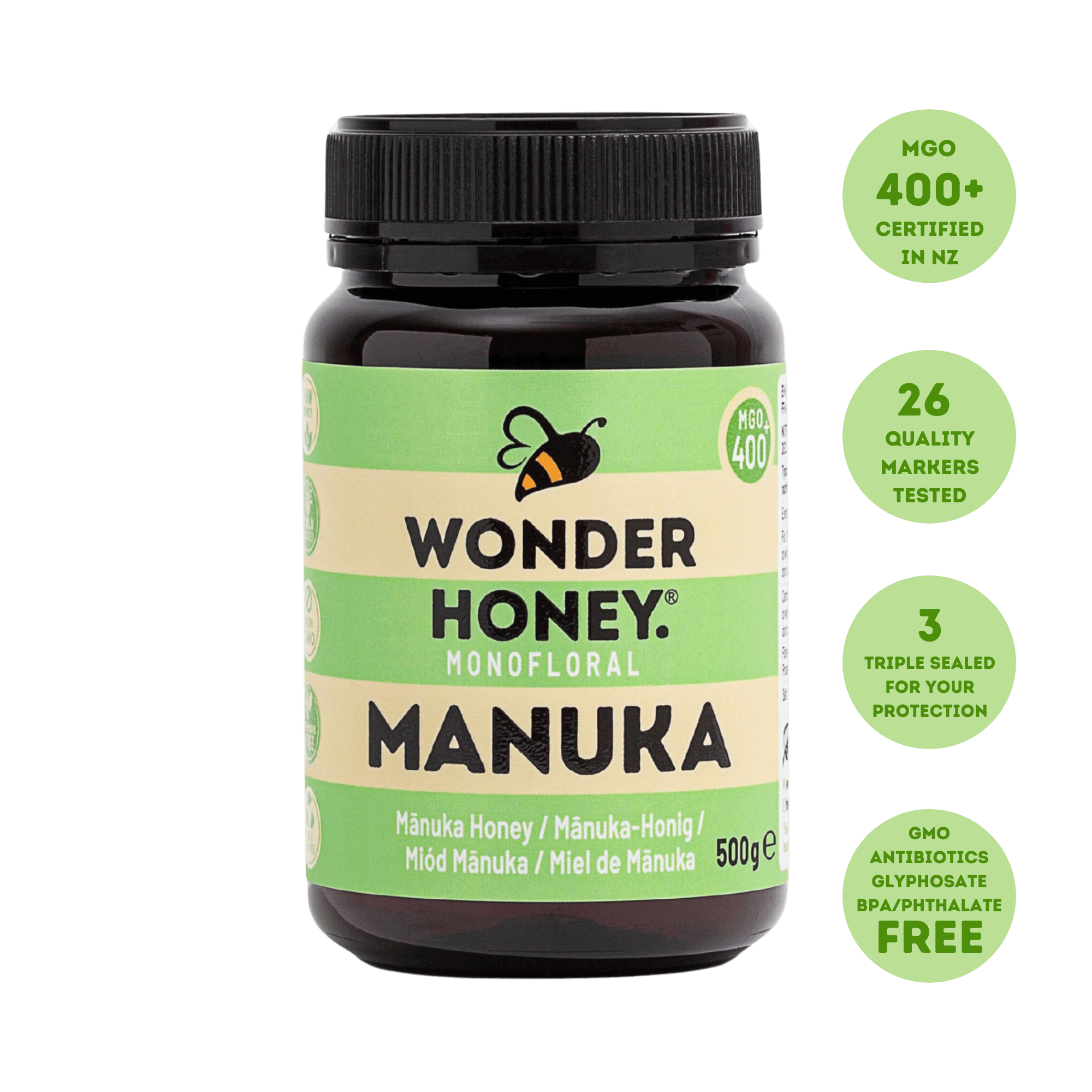 MGO 400+ NZ Raw Manuka Honey - Tulen, Disahkan, GMO &amp; Tanpa Semburan (500g/17.6oz)