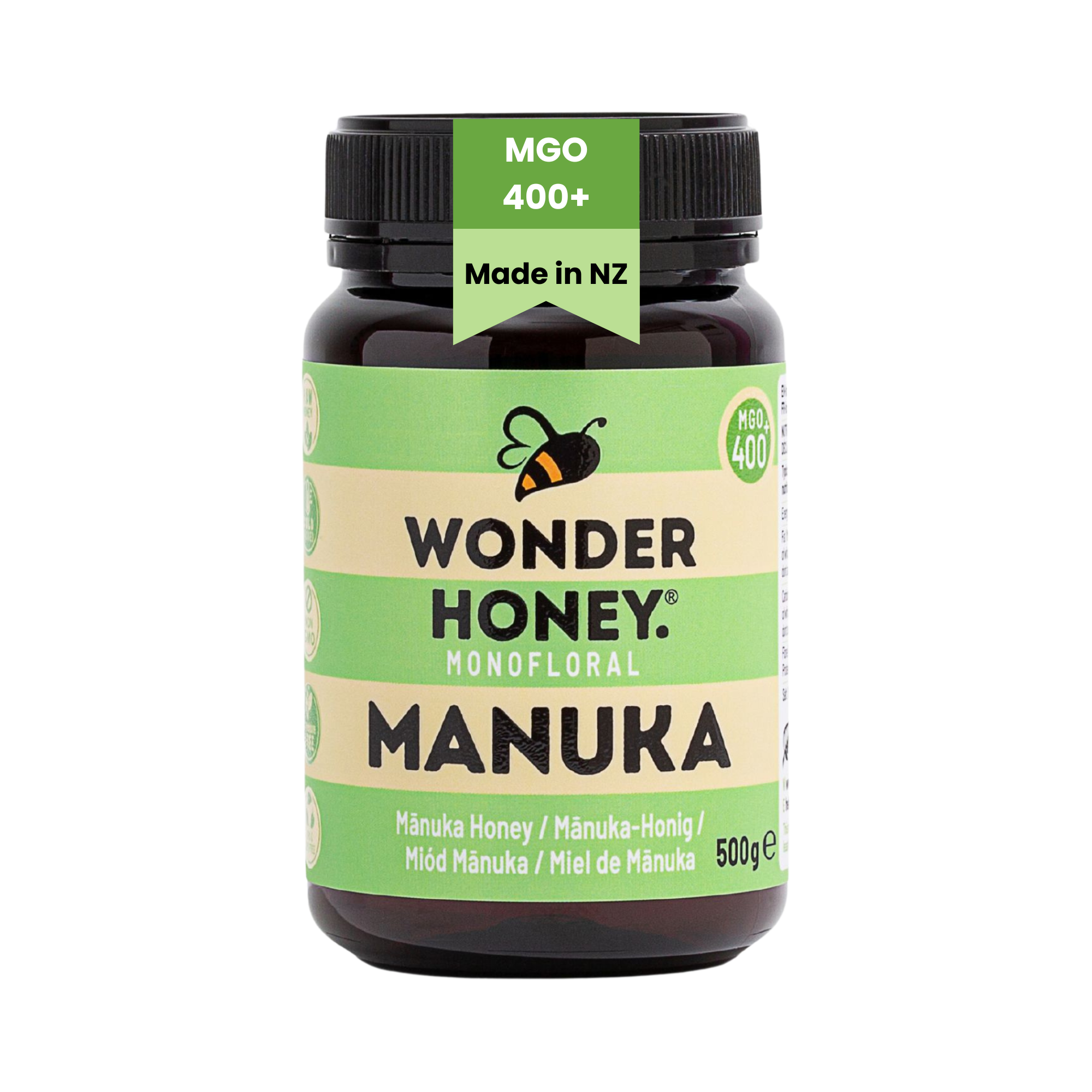 MGO 400+ NZ Raw Manuka Honey - Pure, Certified, GMO & Spray Free (500g/17.6oz)