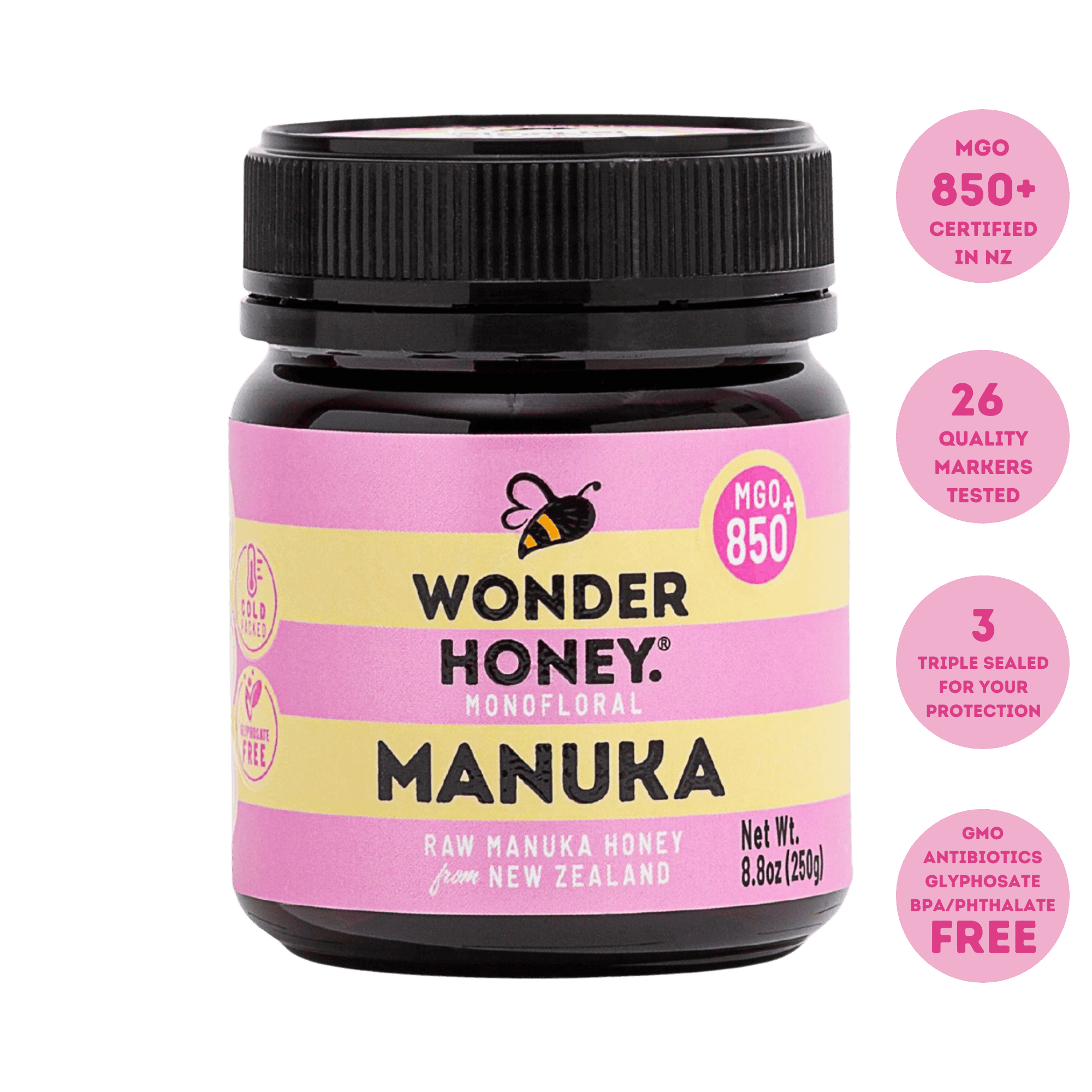 MGO 850+ NZ Raw Manuka Honey - Tulen, Disahkan, GMO &amp; Tanpa Semburan (250g/8.8oz)