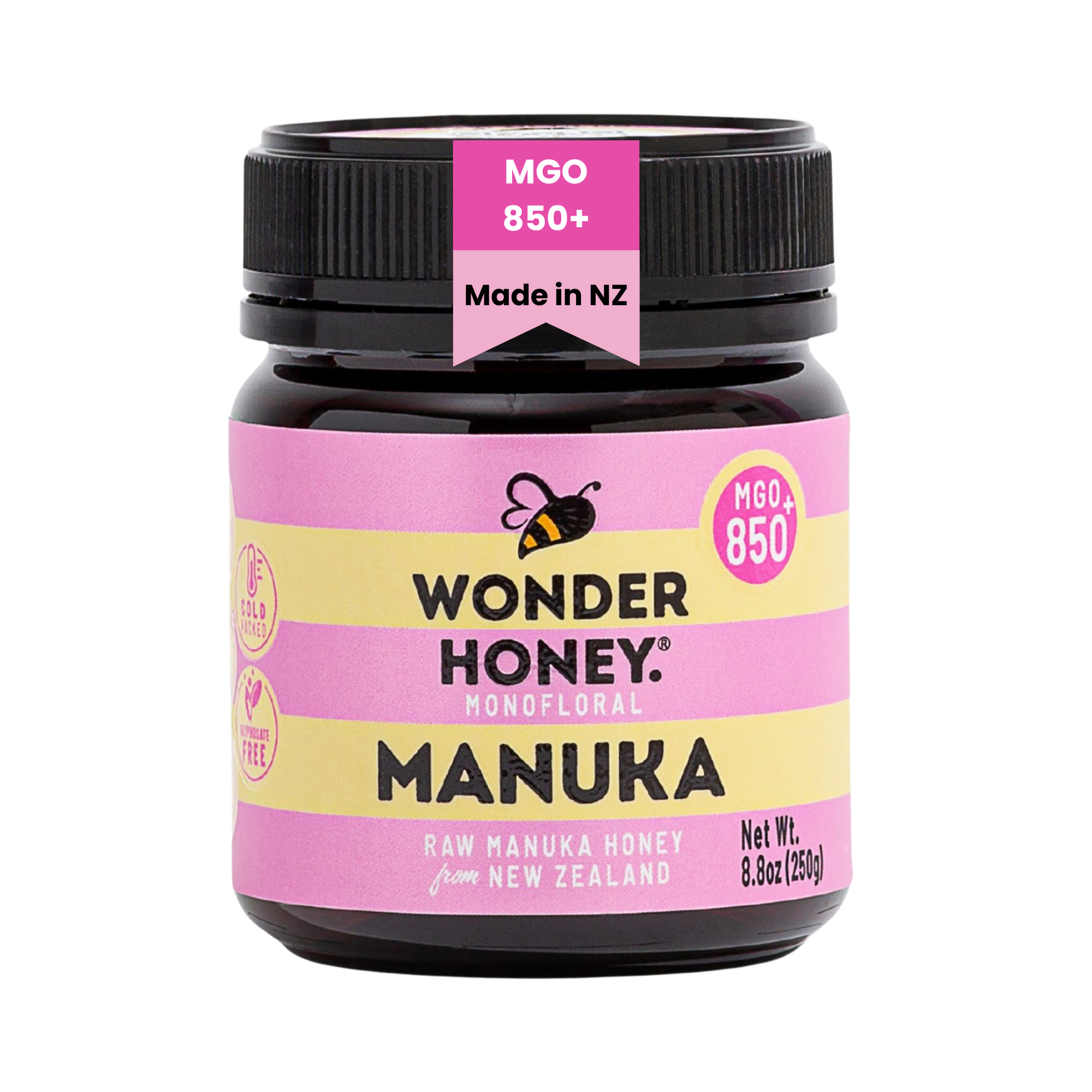 Miel de Manuka cruda MGO 850+ NZ: pura, certificada, sin OGM ni aerosoles (250 g/8,8 oz)